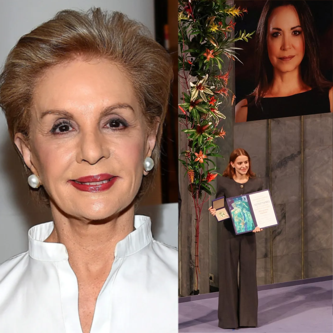 Carolina Herrera dressed the Nobel Peace Prize laureate. Photo By Vogue-Ben Gabbe:still frame video Nobel Prize