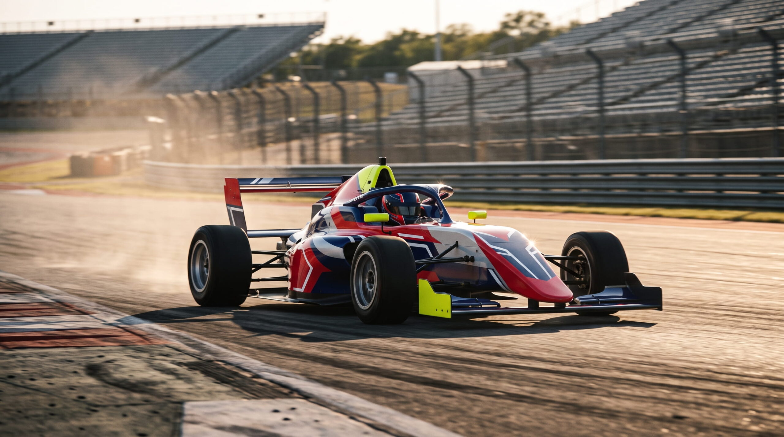 Generic race car on a sunlit Texas track ahead of the 2026 United States Grand Prix schedule weekend. Image generated with AI. Credit: Hittazos